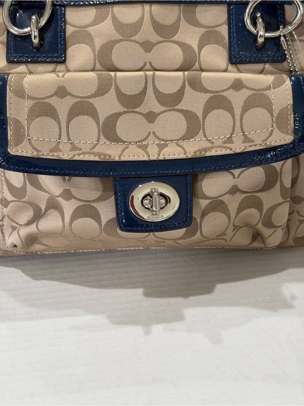 Coach Penelope Signature Satchel Handbag F19043 Khaki/Navy - Picture 3 of 15
